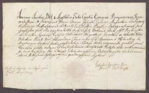 Testimonium primae tonsurae des Alexander Franz von Wessenberg zu Ampringen.