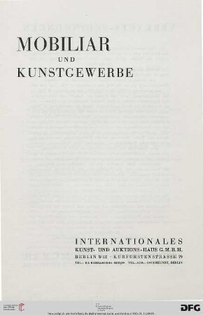 Mobiliar und Kunstgewerbe : [1. November 1930]