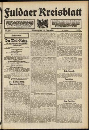Erste Ausgabe vom Mittwoch, den 15. Dezember 1915.
