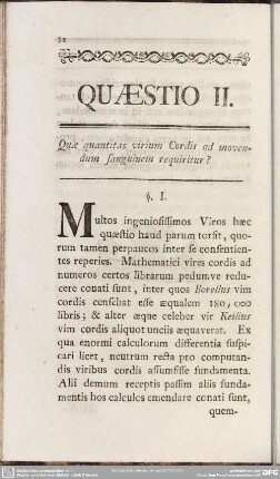 Quaestio II. Quae quantitas virium Cordis ad movendum sanguinem requiritur?