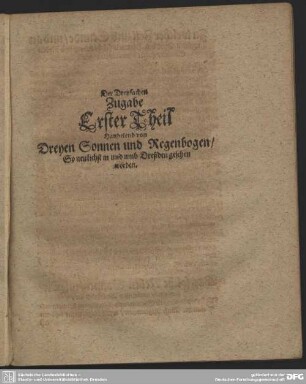 Der Dreyfachen Zugabe Erster Theil