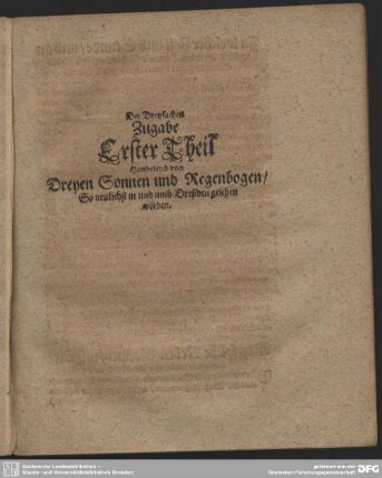 Der Dreyfachen Zugabe Erster Theil