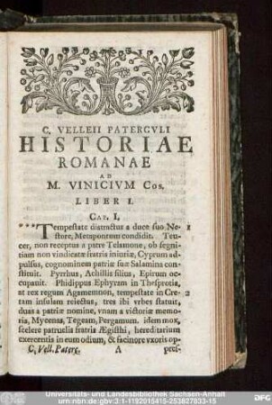 C. Velleii Paterculi Historiae Romanae Ad M. Vinicium Cos. Liber I.
