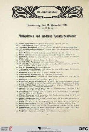 III: Auctionstag: Donnerstag, den 12. Dezember 1901