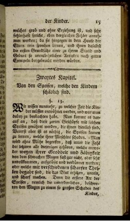Zweytes Kapitel. Von den Speisen, welche den Kindern schädlich sind.