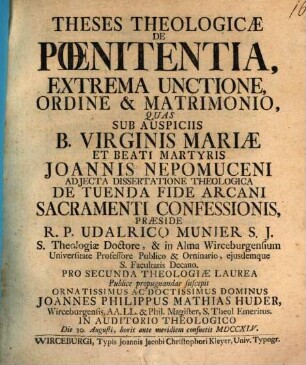 Theses Theologicae De Poenitentia, Extrema Unctione, Ordine & Matrimonio