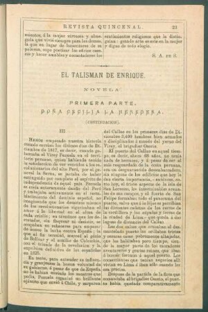 El talismán de Enrique. : Novela. - Primera parte. - Doña Cecilia la Heredera. - (Continuación).