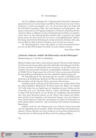 Umbruch, Aufbruch, Vielfalt: Die Reformation und ihre Wirkungen : Akademientag am 7.Juli 2017 in Heidelberg