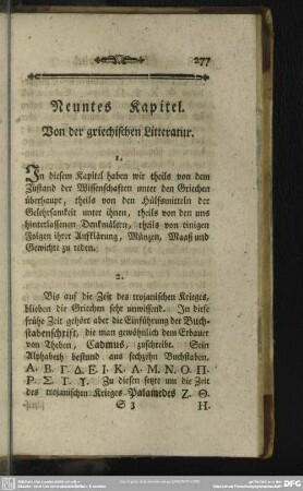Neuntes Kapitel. Von der griechischen Litteratur