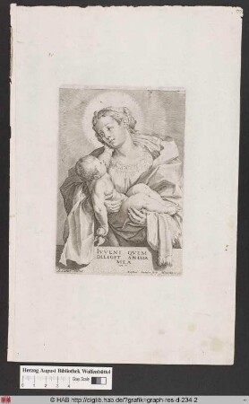 Maria mit dem Christuskind, das einen Apfel in seiner rechten Hand hält.