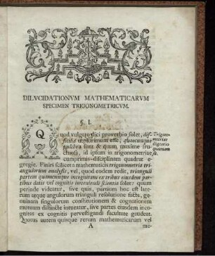 Dilucidationum mathematicarum specimen trigonometricum.