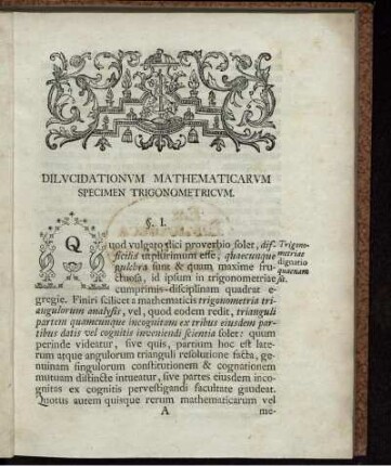 Dilucidationum mathematicarum specimen trigonometricum.