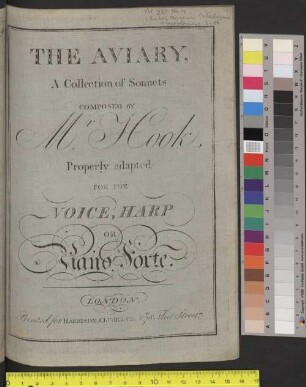 THE AVIARY, A Collection of Sonnets COMPOSED BY M.r Hook, Properly adapted FOR THE VOICE, HARP OR Piano Forte