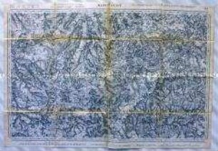 Topographische Karte der Gegend südwestlich von Mirecour in Lothringen mit Einzeichnung der Infrastruktur und Einwohnerzahlen (in deutscher und französischer Sprache)