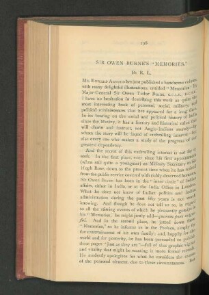 Sir Owen Burne's "Memories".