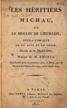 Les héritiers Michau, ou le moulin de Lieursain : opéra-comique en un acte et en prose