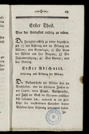 Erster Abschnitt. Ursprung und Bildung der Wörter.