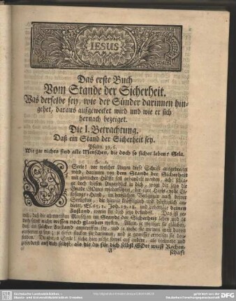 Das erste Buch Vom Stande der Sicherheit. Was derselbe sey, wie der Sünder darinnen hingehet, daraus aufgewecket wird und wie er sich hernach bezeiget