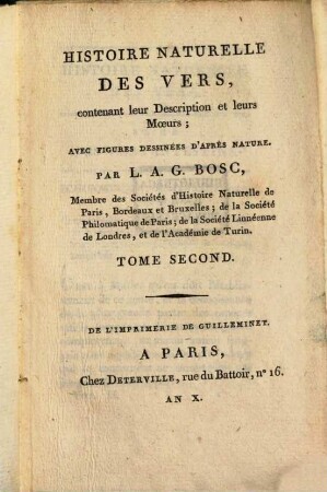 Histoire naturelle des vers : contenant leur description et leurs moeurs ; avec figures dessinées d'après nature, 2