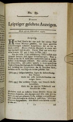 No. 83. Den 15ten Oktober 1790.