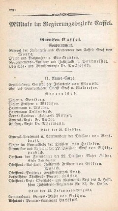 Militair im Regierungsbezirke Cassel.