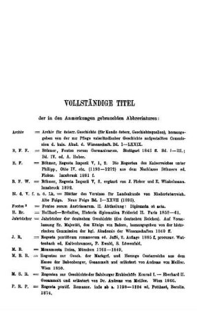 Vollständige Titel der in den Anmerkungen gebrauchten Abbreviaturen: