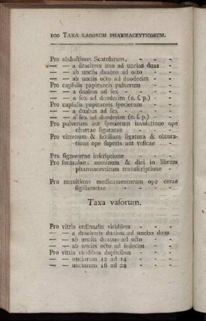Taxa vasorum. / Preiß der gewöhnlichen Geschirre.