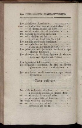 Taxa vasorum. / Preiß der gewöhnlichen Geschirre.