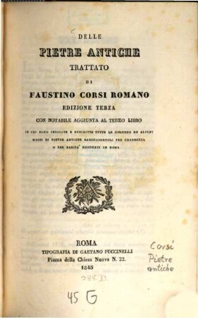 Delle Pietre Antiche, Trattato