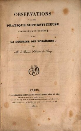 Observations sur une pratique superstitieuse attribuée aux Druzes, et sur la doctrine des Nosaïriens