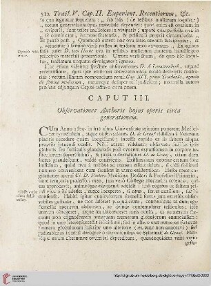 Caput III: Observationes Authoris hujus operis circa generationem