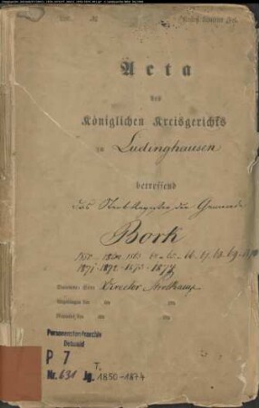 Kirchenbuchduplikat der katholischen Gemeinde Bork (T 1850-1874). (Gemeinde: Bork, katholische Gemeinde)