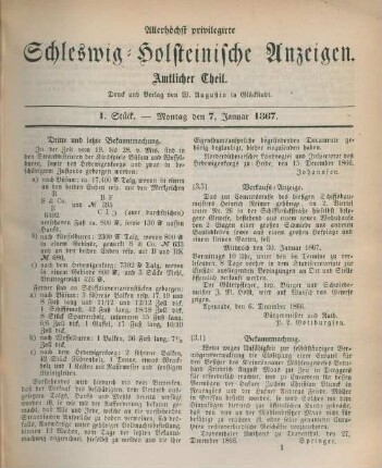 7. Januar-30. December = 1.-52. Stück. Amtlicher Theil