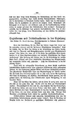 Sozialismus und Individualismus in der Erziehung : (Schluß)