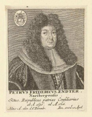 Petrus Fridericus Endter aus Nürnberg; geb. 06.12.1653 in Nürnberg; gest. 15.04.1715
