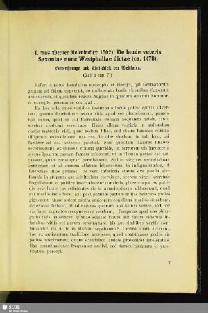 I. Aus Werner Rolevinck († 1502): De laude veteris Saxoniae nunc Westphaliae dictae (ca. 1478)