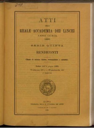 Seduta dell' 8 giugno 1895. Volume IV. - Fascicolo 11.