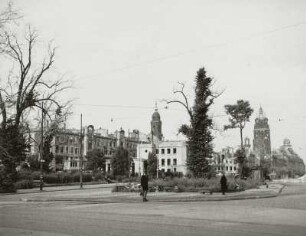 Dresden-Altstadt, Ringstraße. Blick nach Osten zur Ruine der Evangelischen Reformierten Kirche und zur Ruine des Neuen Rathauses