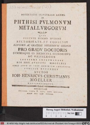 Dissertatio Inavgvralis Medica De Phthisi Pvlmonvm Metallvrgorvm