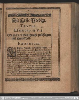 Die Erste Predigt. Textus Esaiae cap. 53. V. 4
