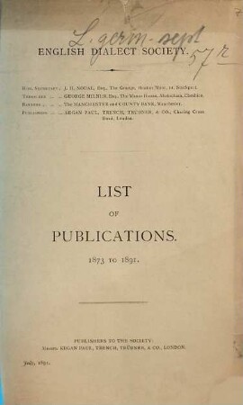 List of publications. 1873/91