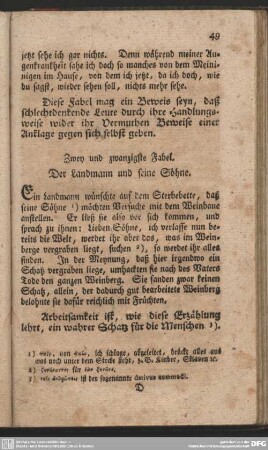 Zwey und zwanzigste Fabel. Der Landmann und seine Söhne