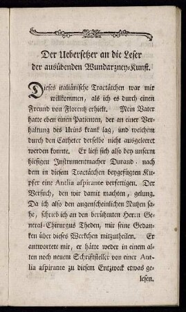 Der Uebersetzer an die Leser der ausübenden Wundarzney-Kunst.
