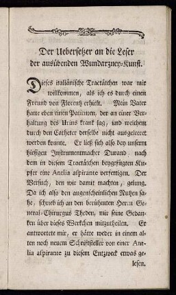 Der Uebersetzer an die Leser der ausübenden Wundarzney-Kunst.