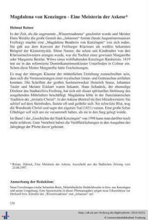 Magdalena von Kenzingen. Eine Meisterin der Askese