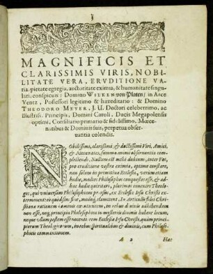 Magnificis Et Clarissimis [...] Domino Wilken von Platen/ [...] Domino Theodoro Meyer [...]