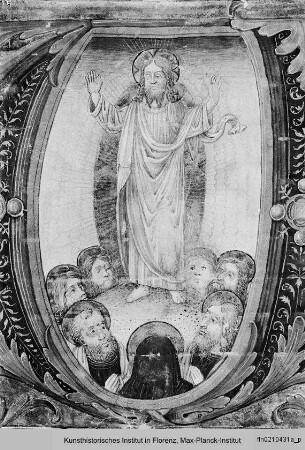 Graduale : Historisierte Initiale V(iri Galilei): Himmelfahrt Christi