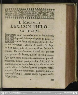 J. Micraelii Lexicon Philosophicum