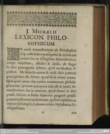 J. Micraelii Lexicon Philosophicum