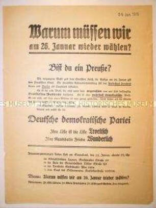 Propagandaflugblatt der DDP zu den preußischen Landtagswahlen 1919
